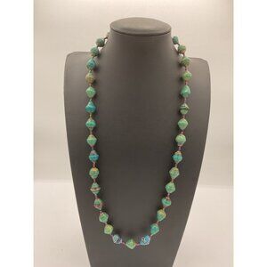 Handcrafted 25" Green Paper Bead Necklace With Wood Accent